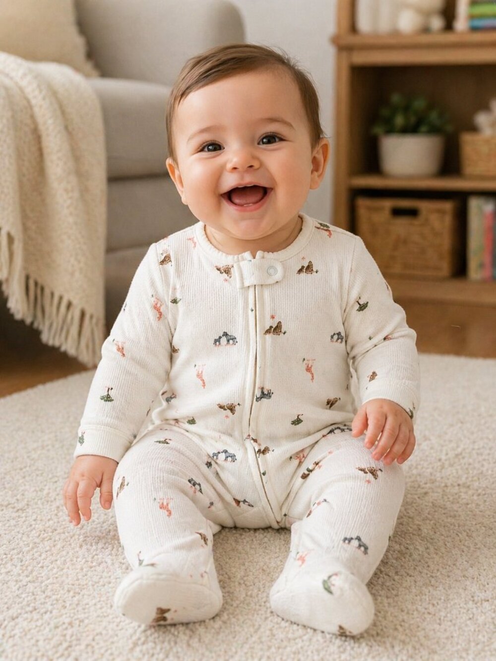 NWT Carter’s Baby Boy Footed Sleeper 6M Mama & Baby Animal Print 2-Way Zipper